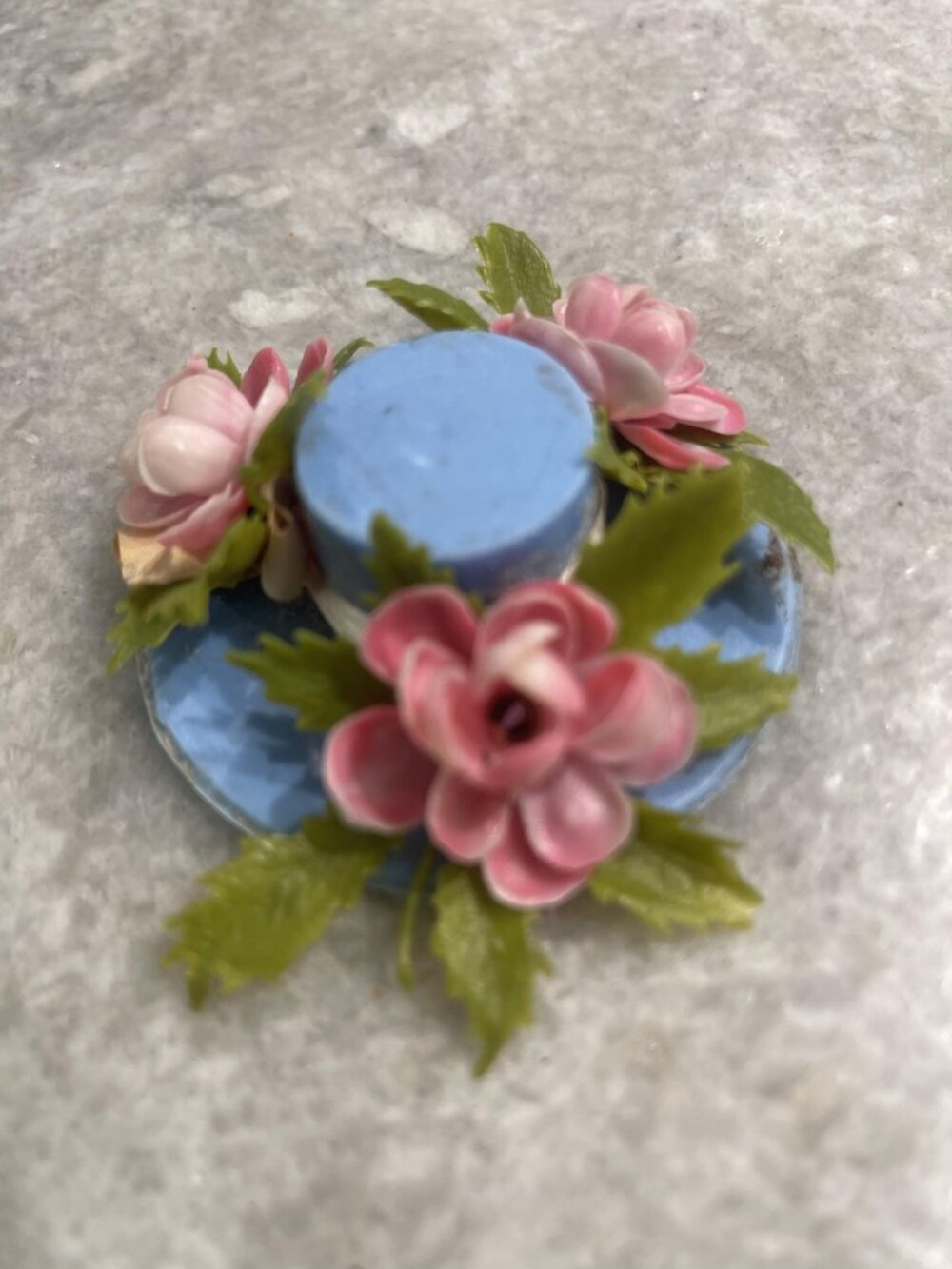 Vintage Doll Hat Blue Floral Pink Roses 12 Inch Doll Accessory Spring Decor‎